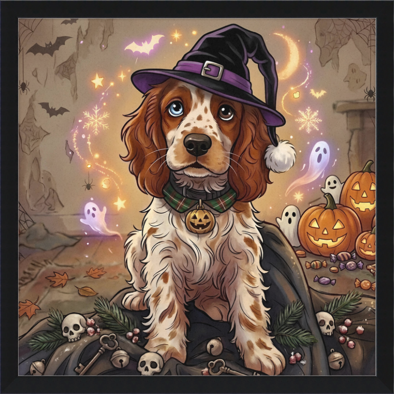 Halloween Spaniel Witch Art Print